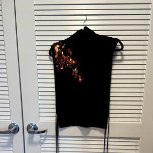 Black Sequin Appliqué Knit Tank Top